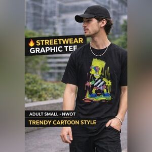 Bart Simpson Graphic T-Shirt Adult Small Black Streetwear Tee Cotton